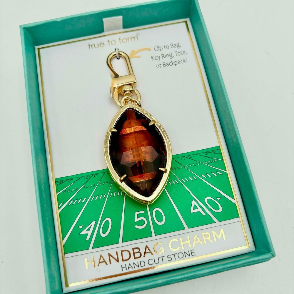True to Form Handbag Charm Clip Gold‎ Football Field Hand Cut Stone Gift